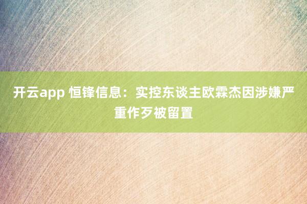 开云app 恒锋信息：实控东谈主欧霖杰因涉嫌严重作歹被留置