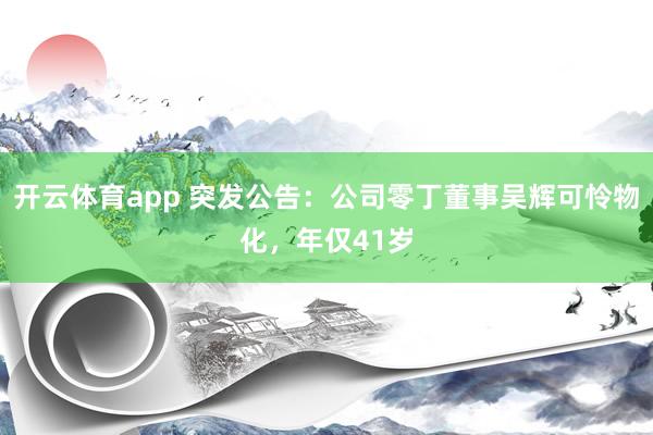 开云体育app 突发公告：公司零丁董事吴辉可怜物化，年仅41岁